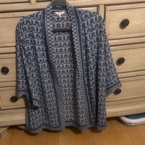 Max Studio Navy and White Geometric Cardigan